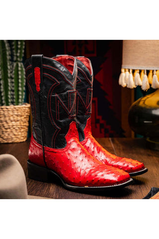 Marco Di Milano Alabama Red Exotic Ostrich Skin Cowboy Boot (MDM1222)-AmbrogioShoes