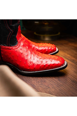 Marco Di Milano Alabama Red Exotic Ostrich Skin Cowboy Boot (MDM1222)-AmbrogioShoes