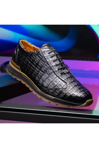 Marco Di Milano Alonzo Caiman Crocodile Sneakers - Black-AmbrogioShoes