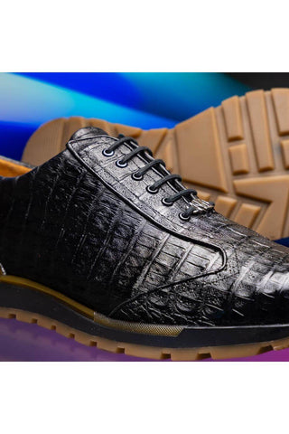 Marco Di Milano Alonzo Caiman Crocodile Sneakers - Black-AmbrogioShoes