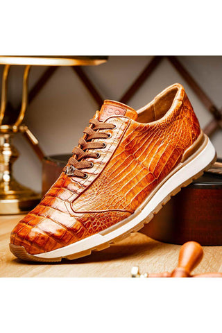 Marco Di Milano Alonzo Cognac Genuine Caiman Crocodile Casual Sneakers (MDM1165)-AmbrogioShoes