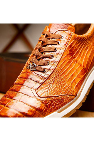 Marco Di Milano Alonzo Cognac Genuine Caiman Crocodile Casual Sneakers (MDM1165)-AmbrogioShoes