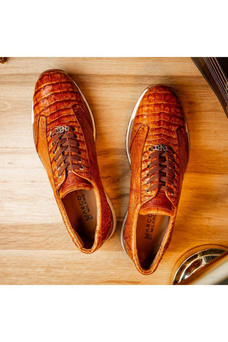 Marco Di Milano Alonzo Cognac Genuine Caiman Crocodile Casual Sneakers (MDM1165)-AmbrogioShoes
