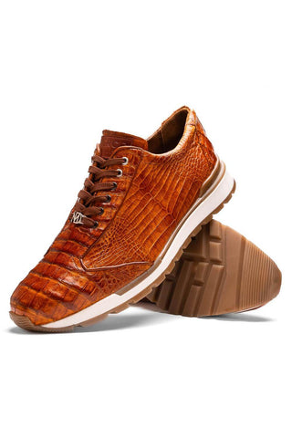 Marco Di Milano Alonzo Cognac Genuine Caiman Crocodile Casual Sneakers (MDM1165)-AmbrogioShoes