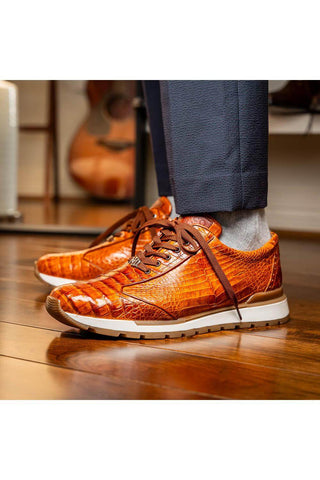 Marco Di Milano Alonzo Cognac Genuine Caiman Crocodile Casual Sneakers (MDM1165)-AmbrogioShoes