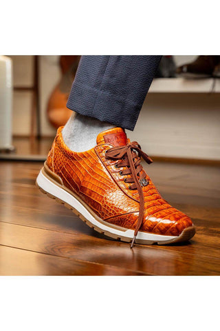 Marco Di Milano Alonzo Cognac Genuine Caiman Crocodile Casual Sneakers (MDM1165)-AmbrogioShoes