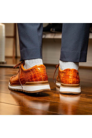 Marco Di Milano Alonzo Cognac Genuine Caiman Crocodile Casual Sneakers (MDM1165)-AmbrogioShoes
