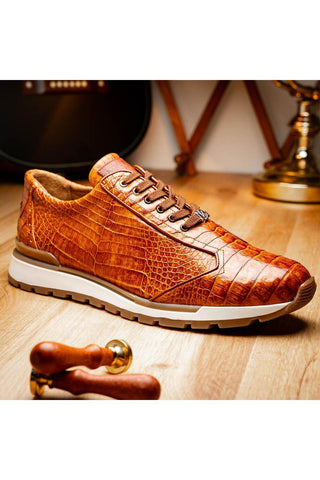 Marco Di Milano Alonzo Cognac Genuine Caiman Crocodile Casual Sneakers (MDM1165)-AmbrogioShoes