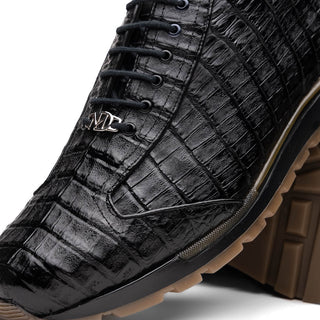 Marco Di Milano Alonzo Men's Shoes Black Genuine Caiman Crocodile Casual Sneakers (MDM1165)-AmbrogioShoes