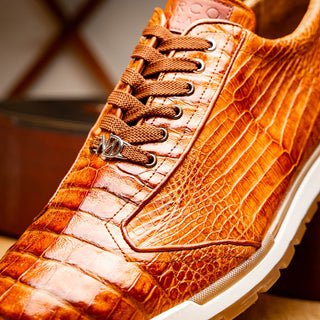Marco Di Milano Alonzo Men's Shoes Cognac Genuine Caiman Crocodile Casual Sneakers (MDM1165)-AmbrogioShoes
