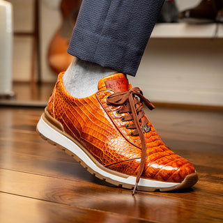 Marco Di Milano Alonzo Men's Shoes Cognac Genuine Caiman Crocodile Casual Sneakers (MDM1165)-AmbrogioShoes