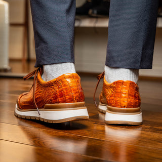 Marco Di Milano Alonzo Men's Shoes Cognac Genuine Caiman Crocodile Casual Sneakers (MDM1165)-AmbrogioShoes