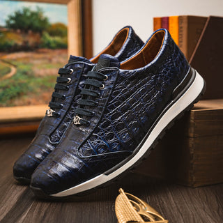 Marco Di Milano Alonzo Men's Shoes Navy Genuine Caiman Crocodile Casual Sneakers (MDM1165)-AmbrogioShoes