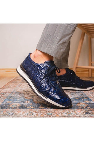 Marco Di Milano Alonzo Navy Genuine Caiman Crocodile Casual Sneakers (MDM1165)-AmbrogioShoes