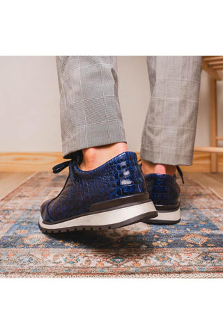 Marco Di Milano Alonzo Navy Genuine Caiman Crocodile Casual Sneakers (MDM1165)-AmbrogioShoes