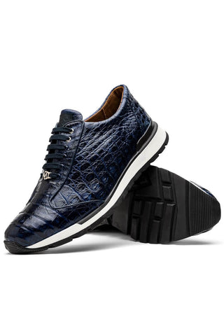 Marco Di Milano Alonzo Navy Genuine Caiman Crocodile Casual Sneakers (MDM1165)-AmbrogioShoes