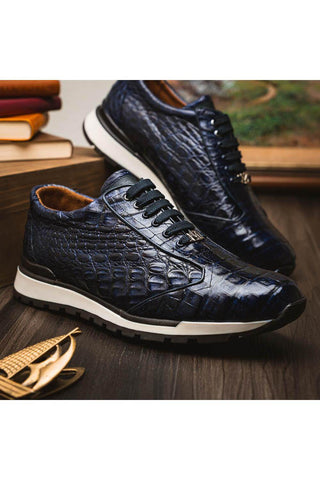 Marco Di Milano Alonzo Navy Genuine Caiman Crocodile Casual Sneakers (MDM1165)-AmbrogioShoes