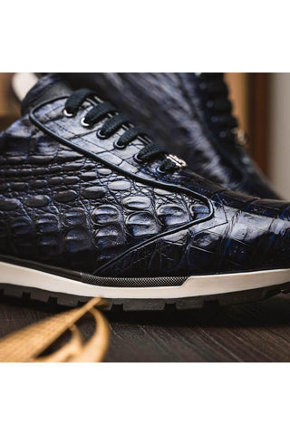 Marco Di Milano Alonzo Navy Genuine Caiman Crocodile Casual Sneakers (MDM1165)-AmbrogioShoes