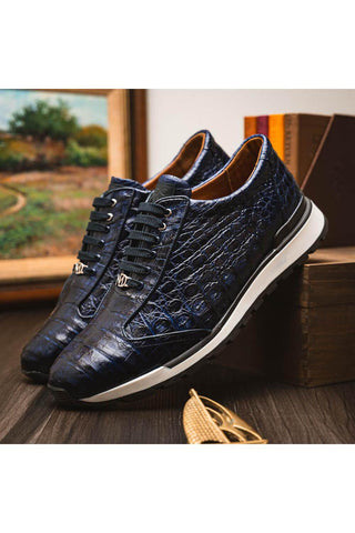 Marco Di Milano Alonzo Navy Genuine Caiman Crocodile Casual Sneakers (MDM1165)-AmbrogioShoes