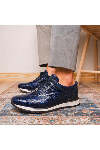 Marco Di Milano Alonzo Navy Genuine Caiman Crocodile Casual Sneakers (MDM1165)-AmbrogioShoes