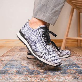 Marco Di Milano Alonzo Newspaper Genuine Caiman Crocodile Casual Sneakers (MDM1165)-AmbrogioShoes