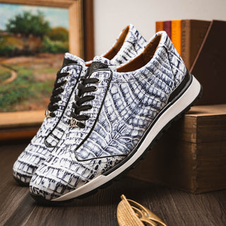 Marco Di Milano Alonzo Newspaper Genuine Caiman Crocodile Casual Sneakers (MDM1165)-AmbrogioShoes