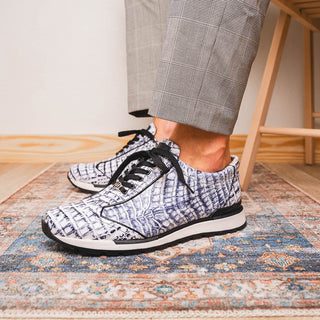 Marco Di Milano Alonzo Newspaper Genuine Caiman Crocodile Casual Sneakers (MDM1165)-AmbrogioShoes