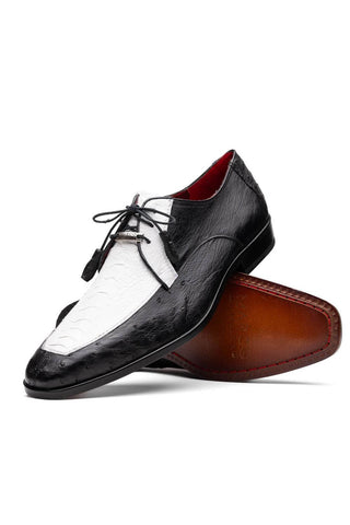 Marco Di Milano Andretti Black & White Exotic Ostrich Leg Derby (MDM1181)-AmbrogioShoes