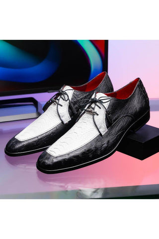 Marco Di Milano Andretti Black & White Exotic Ostrich Leg Derby (MDM1181)-AmbrogioShoes