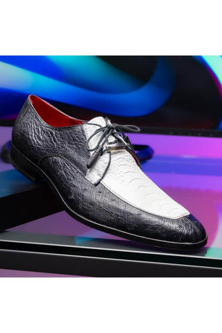 Marco Di Milano Andretti Black & White Exotic Ostrich Leg Derby (MDM1181)-AmbrogioShoes