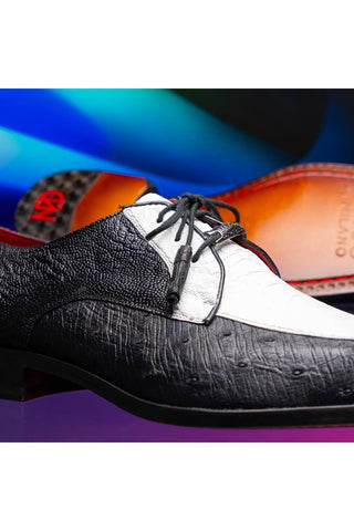 Marco Di Milano Andretti Black & White Exotic Ostrich Leg Derby (MDM1181)-AmbrogioShoes