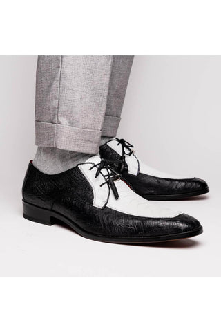 Marco Di Milano Andretti Black & White Exotic Ostrich Leg Derby (MDM1181)-AmbrogioShoes