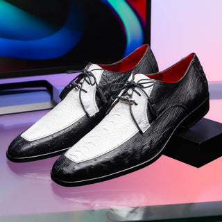 Marco Di Milano Andretti Men's Shoes Black & White Exotic Ostrich Leg Derby (MDM1181)-AmbrogioShoes