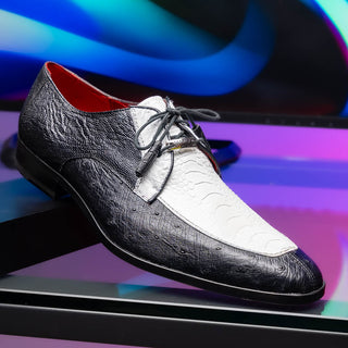 Marco Di Milano Andretti Men's Shoes Black & White Exotic Ostrich Leg Derby (MDM1181)-AmbrogioShoes