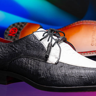 Marco Di Milano Andretti Men's Shoes Black & White Exotic Ostrich Leg Derby (MDM1181)-AmbrogioShoes