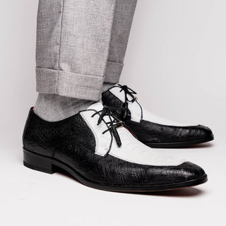Marco Di Milano Andretti Men's Shoes Black & White Exotic Ostrich Leg Derby (MDM1181)-AmbrogioShoes
