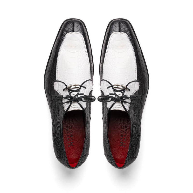 Marco Di Milano Andretti Men's Shoes Black & White Genuine Ostrich Leg Dress Derby Oxfords (MDM1095)-AmbrogioShoes