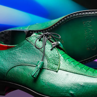 Marco Di Milano Andretti Men's Shoes Green Lemon Exotic Ostrich Leg Derby (MDM1181)-AmbrogioShoes