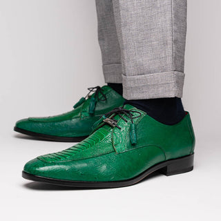Marco Di Milano Andretti Men's Shoes Green Lemon Exotic Ostrich Leg Derby (MDM1181)-AmbrogioShoes