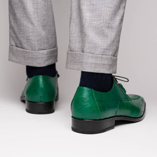 Marco Di Milano Andretti Men's Shoes Green Lemon Exotic Ostrich Leg Derby (MDM1181)-AmbrogioShoes