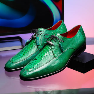 Marco Di Milano Andretti Men's Shoes Green Lemon Exotic Ostrich Leg Derby (MDM1181)-AmbrogioShoes