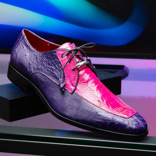Marco Di Milano Andretti Men's Shoes Pink & Purple Exotic Ostrich Leg Derby (MDM1181)-AmbrogioShoes