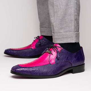 Marco Di Milano Andretti Men's Shoes Pink & Purple Exotic Ostrich Leg Derby (MDM1181)-AmbrogioShoes