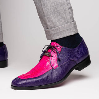 Marco Di Milano Andretti Men's Shoes Pink & Purple Exotic Ostrich Leg Derby (MDM1181)-AmbrogioShoes