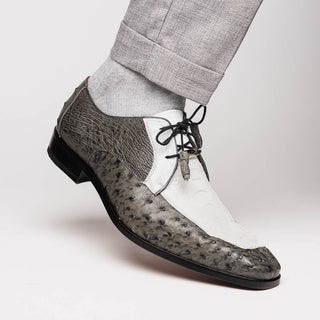 Marco Di Milano Andretti Men's Shoes White & Gray Exotic Ostrich Leg Derby (MDM1181)-AmbrogioShoes