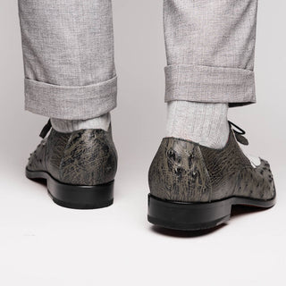 Marco Di Milano Andretti Men's Shoes White & Gray Exotic Ostrich Leg Derby (MDM1181)-AmbrogioShoes