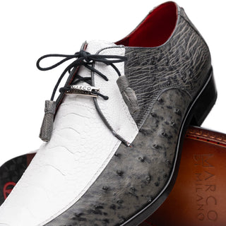 Marco Di Milano Andretti Men's Shoes White & Gray Exotic Ostrich Leg Derby (MDM1181)-AmbrogioShoes