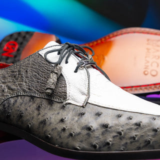 Marco Di Milano Andretti Men's Shoes White & Gray Exotic Ostrich Leg Derby (MDM1181)-AmbrogioShoes