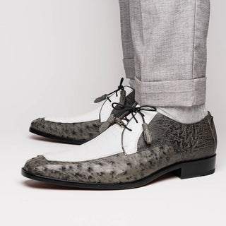 Marco Di Milano Andretti Men's Shoes White & Gray Exotic Ostrich Leg Derby (MDM1181)-AmbrogioShoes