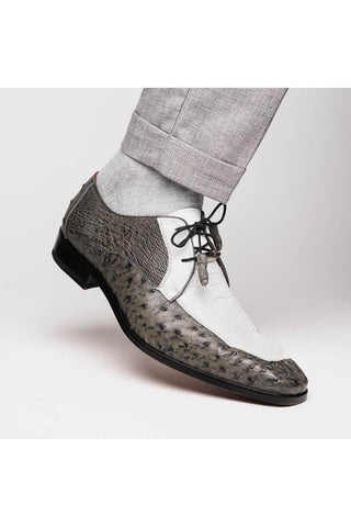 Marco Di Milano Andretti White & Gray Exotic Ostrich Leg Derby (MDM1181)-AmbrogioShoes